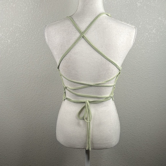 POL Green Ribbed Crop Boho Festival Coachella Summer Spring Beach Top Size Small - Picture 4 of 5